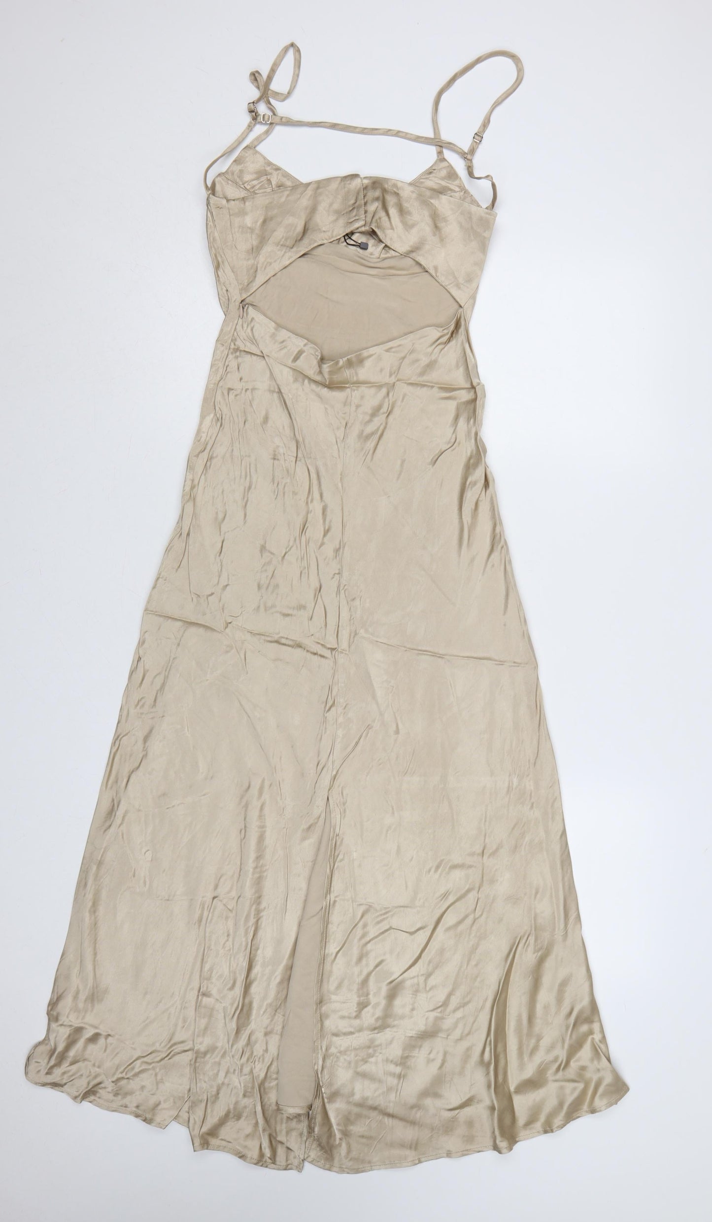 Zara Women Beige UK 8 Long Slip Dress Adjustable Strappy Backless