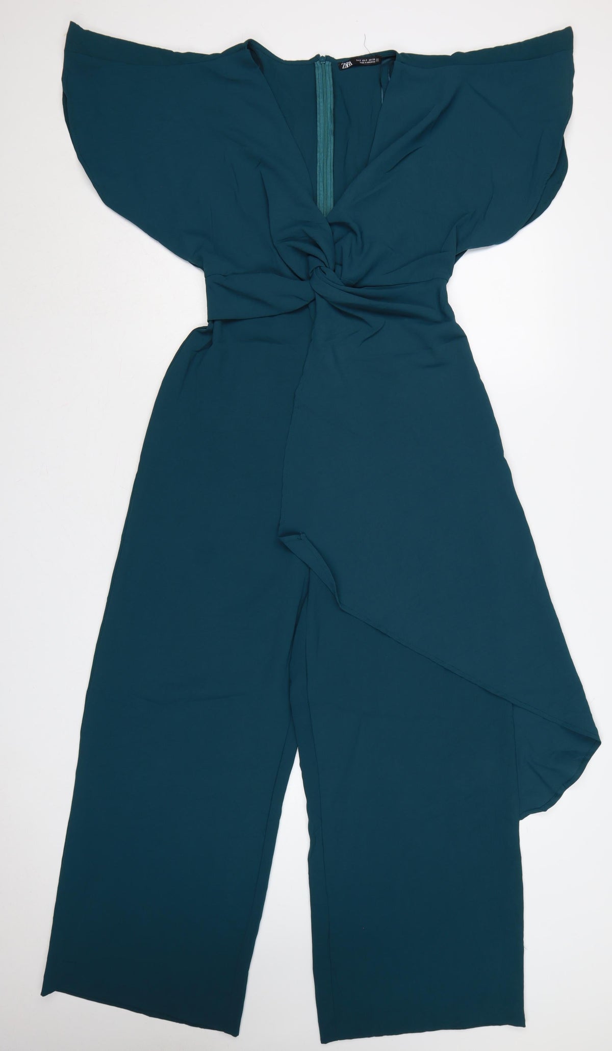Zara Women Green S Wide-Leg Kimono Sleeve Belted Jumpsuit