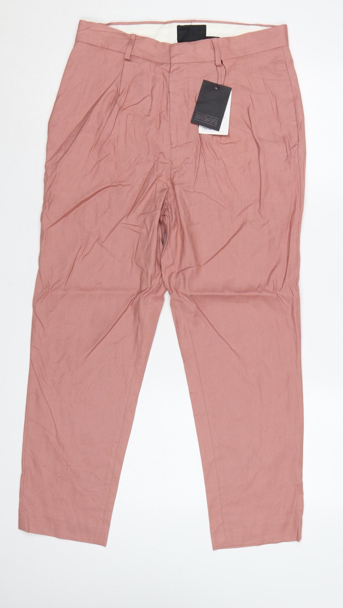 Additional front view of ASOS Women’s Pink UK 12 Linen Blend Pleated Tapered Trousers
