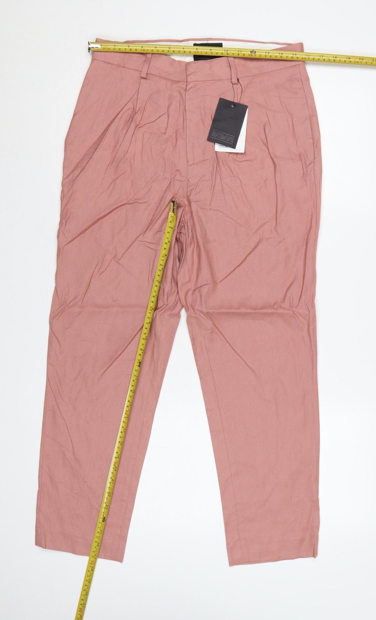 Back view of ASOS Women’s Pink UK 12 Linen Blend Pleated Tapered Trousers
