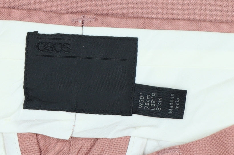 Brand and care label for ASOS Women’s Pink UK 12 Linen Blend Pleated Tapered Trousers