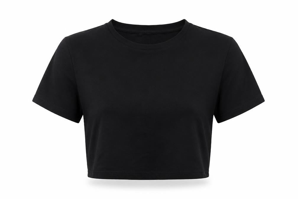 Zara Women Black UK 14 Cropped Stretch Jersey T-Shirt