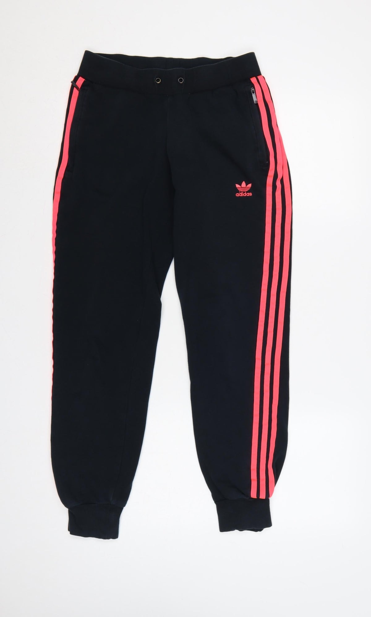 Adidas Women's Black Pink 3 Stripe Jogger Track Trousers UK 10