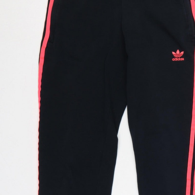 Adidas Women's Black Pink 3 Stripe Jogger Track Trousers UK 10
