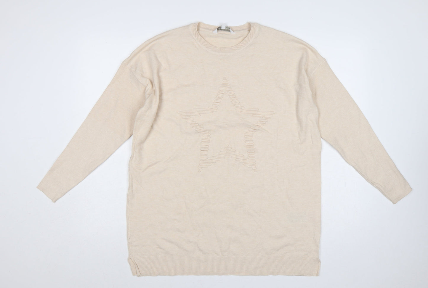 Amara Reya Women’s Beige Star Knit Tunic Jumper S-M