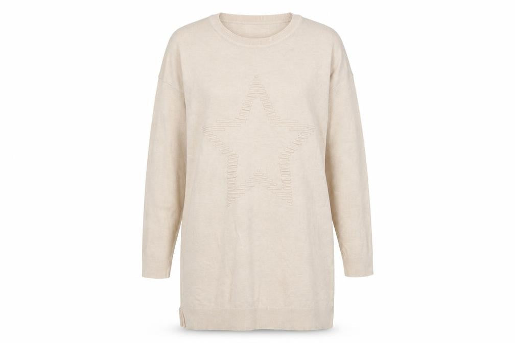 Amara Reya Women’s Beige Star Knit Tunic Jumper S-M