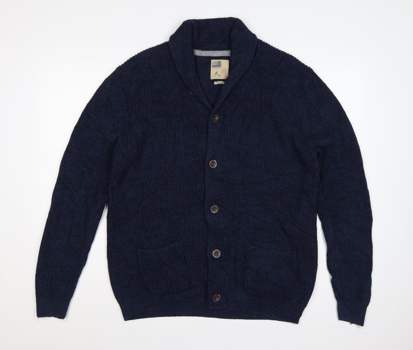 North Coast Men’s Blue Large Chunky Knit Shawl Collar Cardigan
