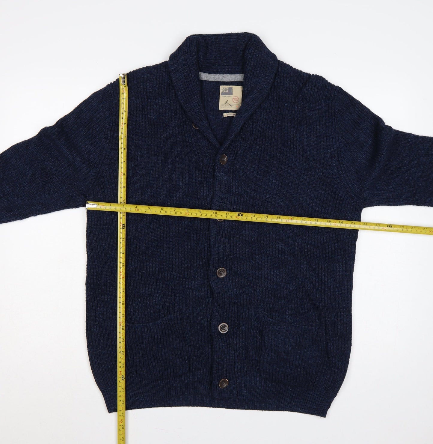 North Coast Men’s Blue Large Chunky Knit Shawl Collar Cardigan