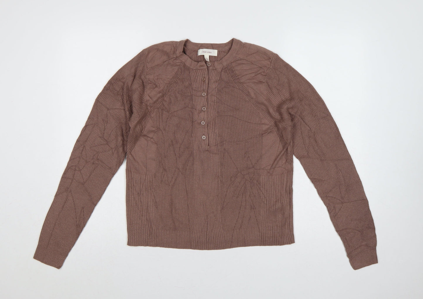 Per Una Women Brown Size 14 Rib Knit Henley Button Jumper