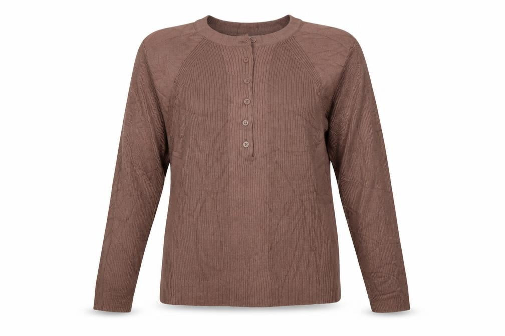 Per Una Women Brown Size 14 Rib Knit Henley Button Jumper