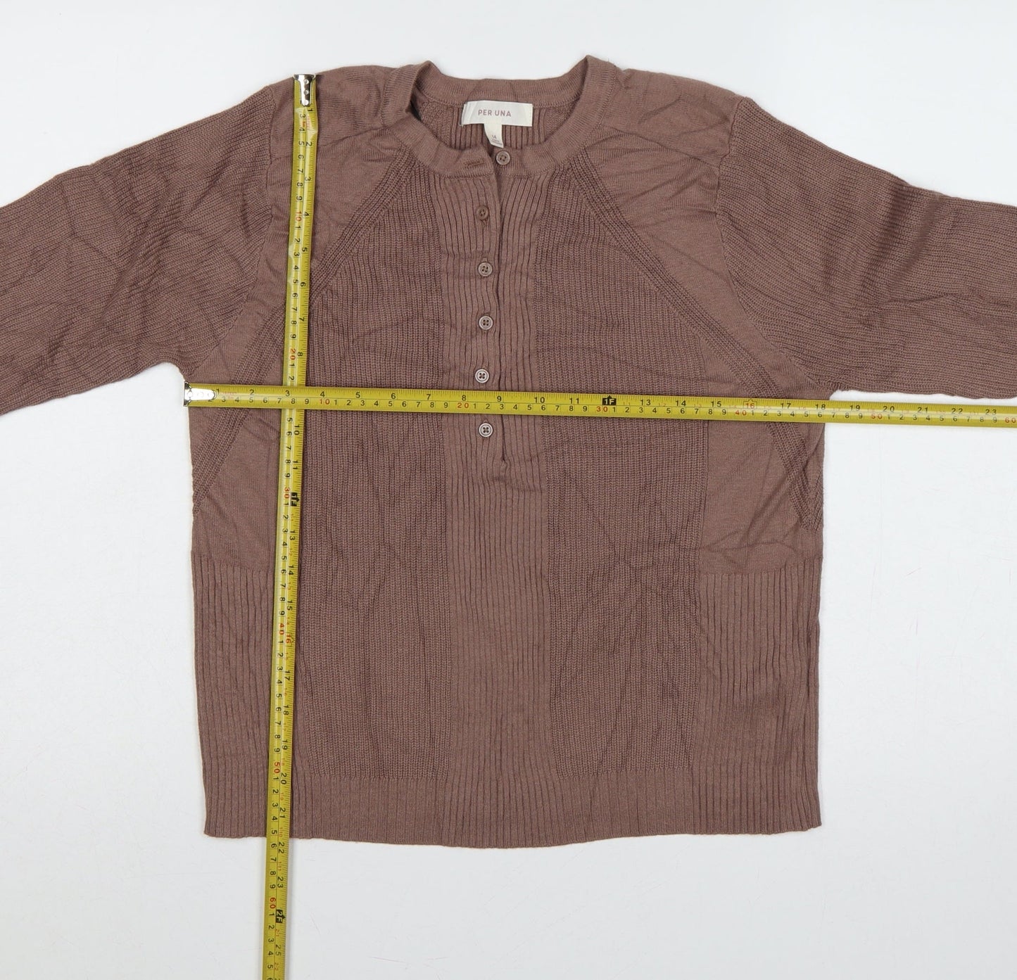 Per Una Women Brown Size 14 Rib Knit Henley Button Jumper