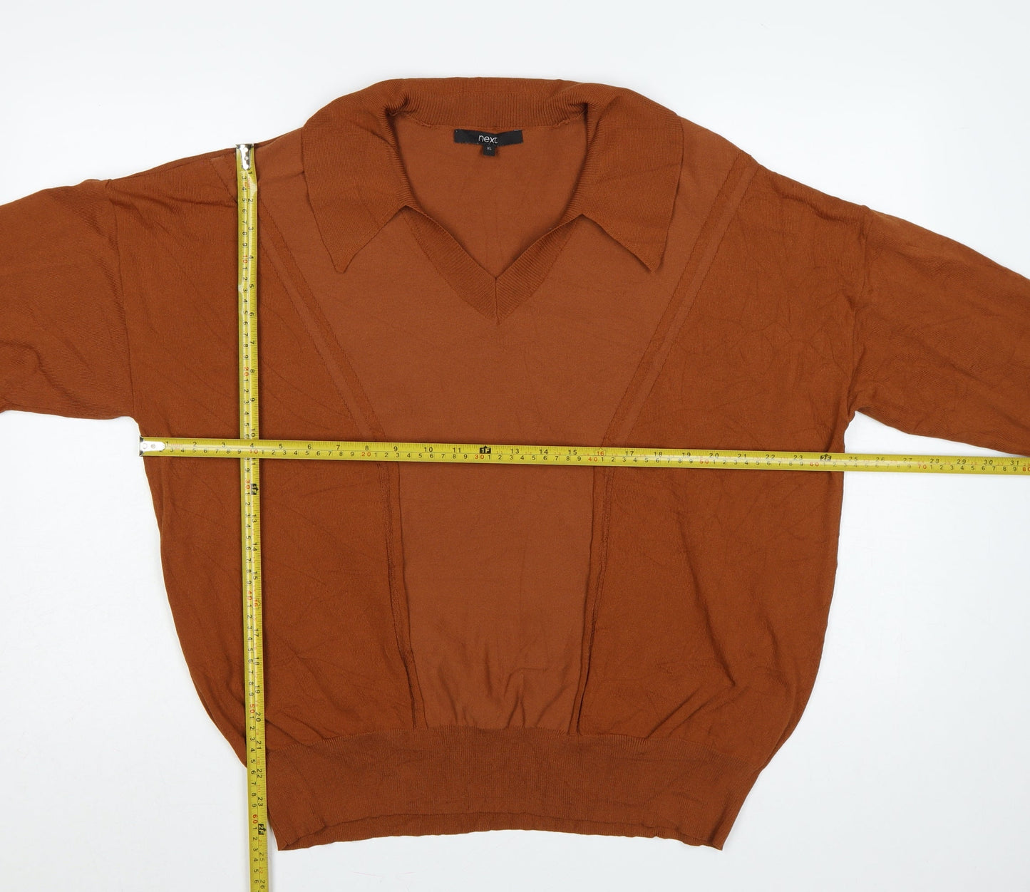 Next Women Brown XL UK 22 Collared V-Neck Lightweight Knit Jumper