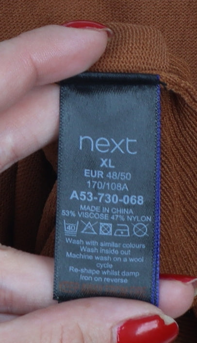 Next Women Brown XL UK 22 Collared V-Neck Lightweight Knit Jumper