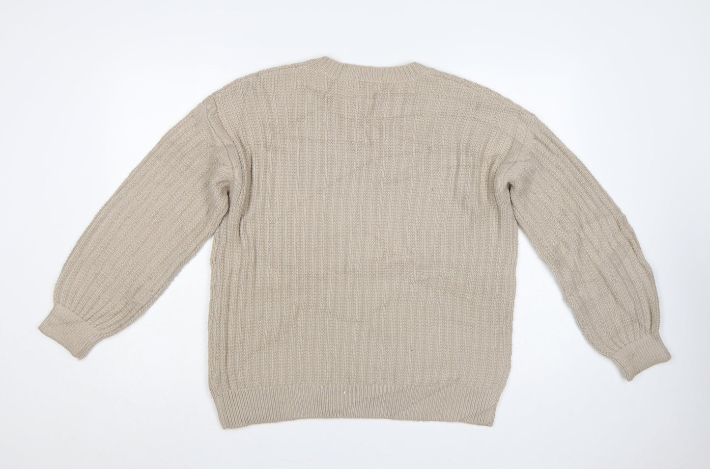 Marks and Spencer Women Beige M V-Neck Rib Knit Pullover Jumper