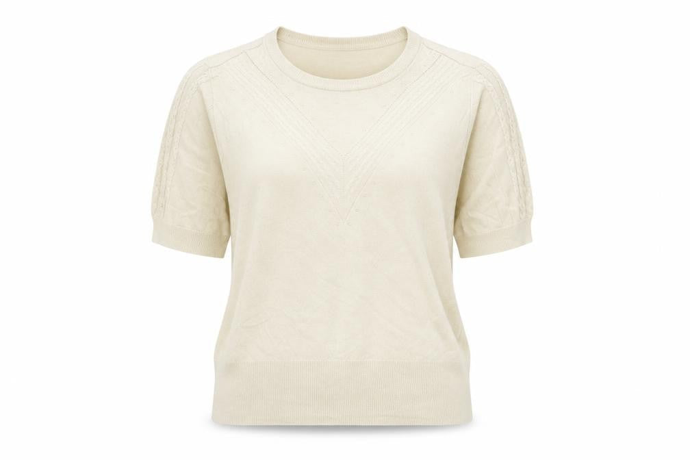 Marks & Spencer Women Ivory Size 22 Cable Knit Short Sleeve Jumper