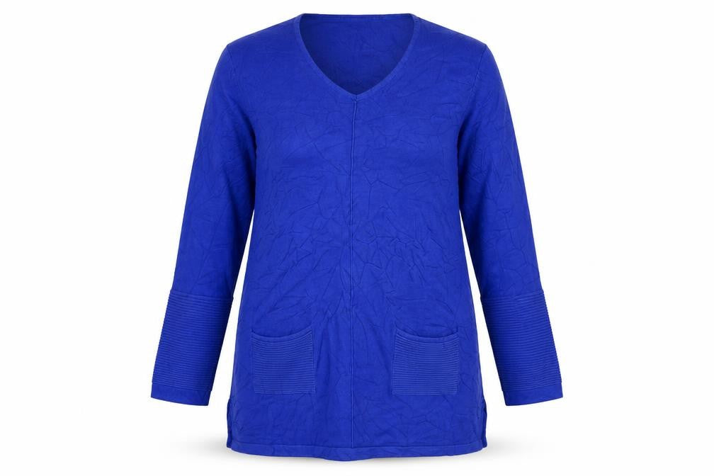 Michelle Hope Women Blue Size 14/16 V-Neck Pocket Knit Tunic Jumper