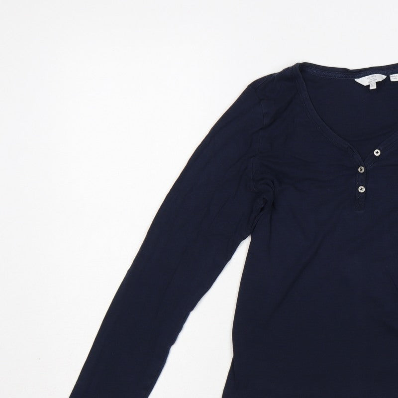 Fat Face Women Blue UK 12 Basic Henley Long Sleeve Jersey T-Shirt