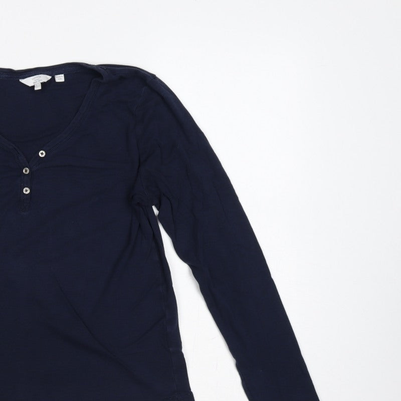 Fat Face Women Blue UK 12 Basic Henley Long Sleeve Jersey T-Shirt