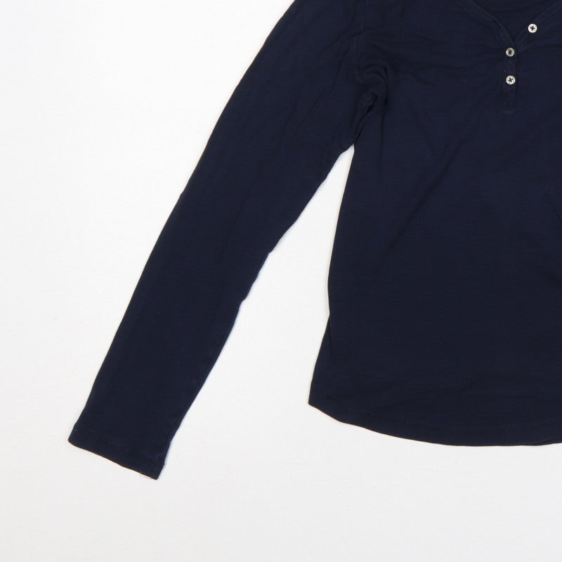 Fat Face Women Blue UK 12 Basic Henley Long Sleeve Jersey T-Shirt