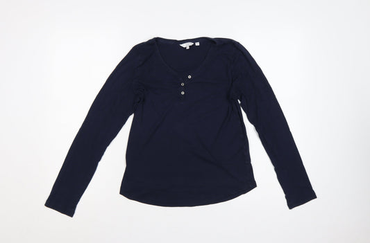 Fat Face Women Blue UK 12 Basic Henley Long Sleeve Jersey T-Shirt