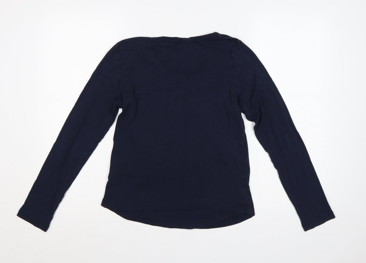 Fat Face Women Blue UK 12 Basic Henley Long Sleeve Jersey T-Shirt