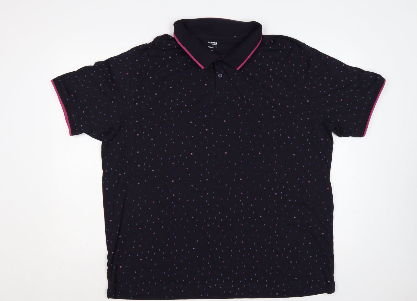 Dunnes Stores Men’s Black Geometric Print Polo Shirt XXL Regular Fit