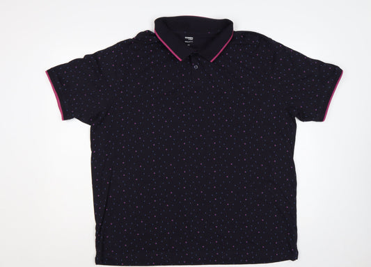 Dunnes Stores Men’s Black Geometric Print Polo Shirt XXL Regular Fit