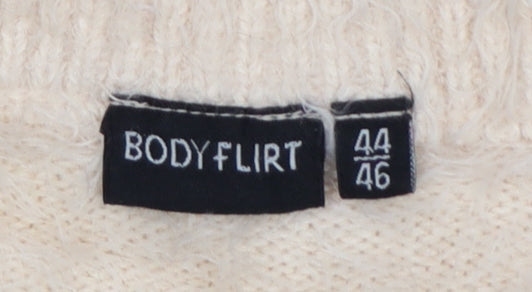 Bodyflirt Women Beige V-Neck Fluffy Knit Jumper Size L