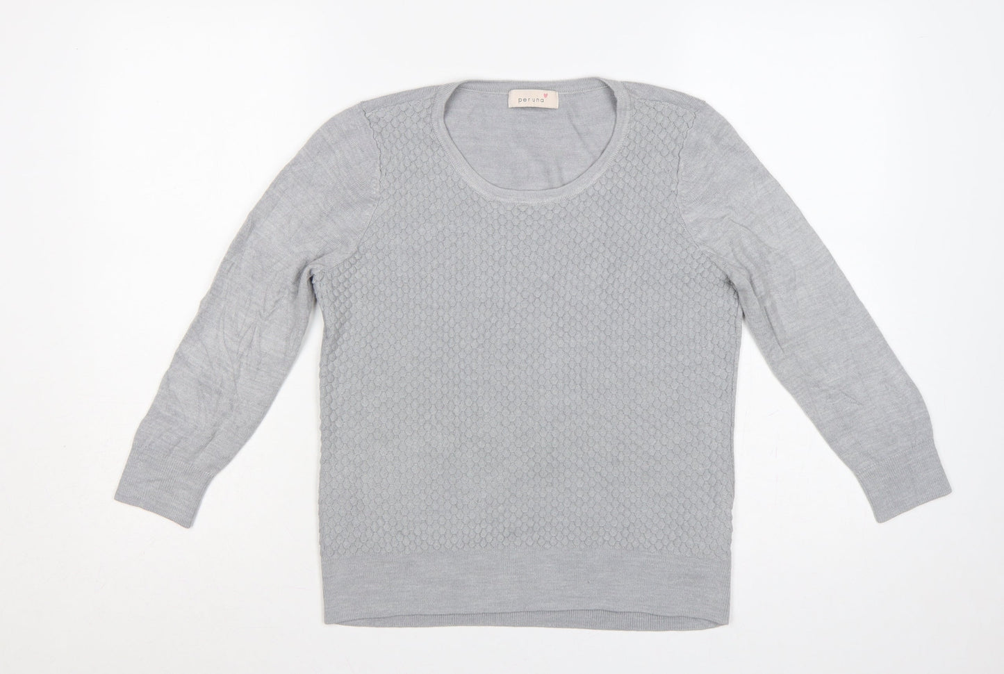 Per Una Women Grey UK 12 Textured Knit Scoop Neck Pullover Jumper
