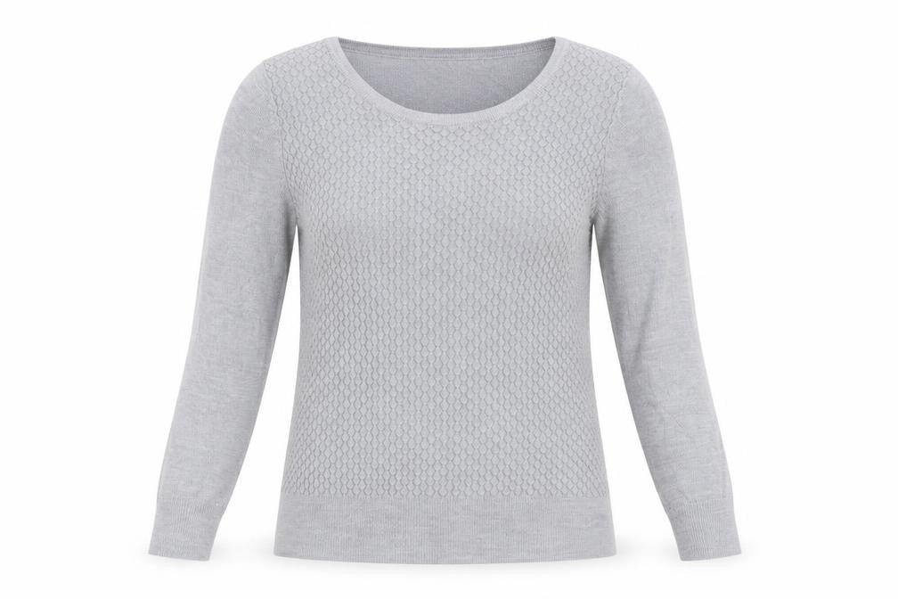 Per Una Women Grey UK 12 Textured Knit Scoop Neck Pullover Jumper