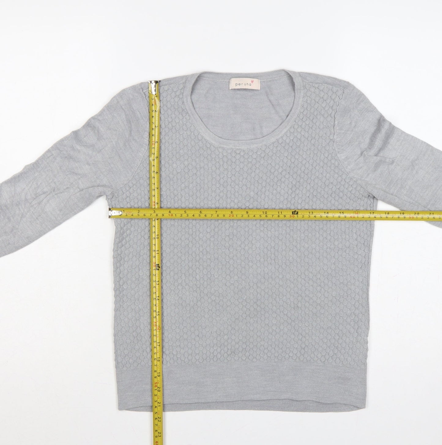 Per Una Women Grey UK 12 Textured Knit Scoop Neck Pullover Jumper