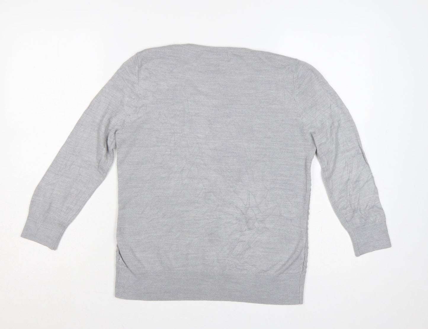 Per Una Women Grey UK 12 Textured Knit Scoop Neck Pullover Jumper