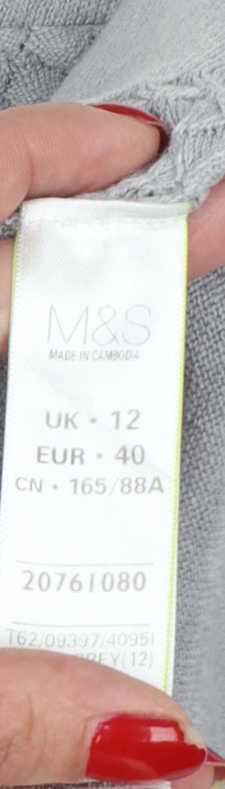 Per Una Women Grey UK 12 Textured Knit Scoop Neck Pullover Jumper