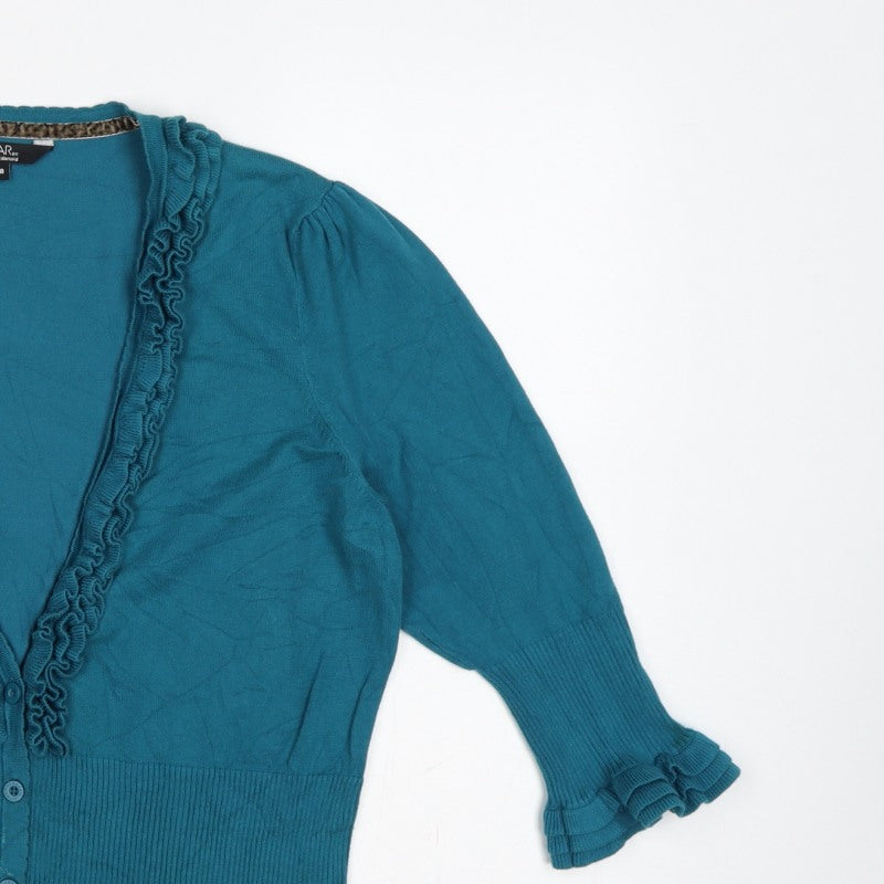 STAR by Julien Macdonald Women’s Blue Size 18 Ruffle V-Neck Cardigan