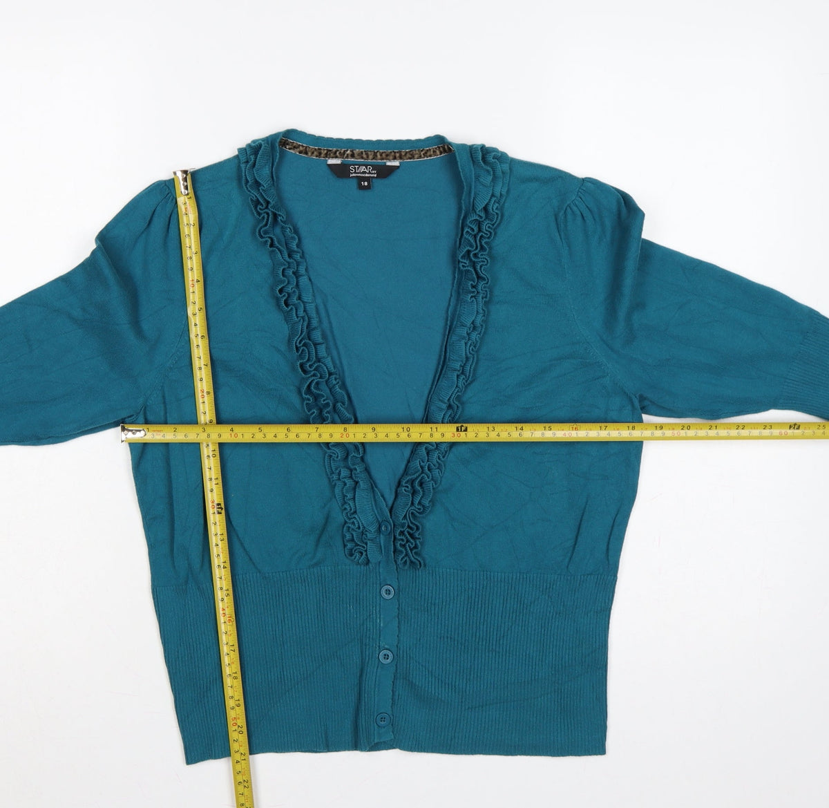 STAR by Julien Macdonald Women’s Blue Size 18 Ruffle V-Neck Cardigan