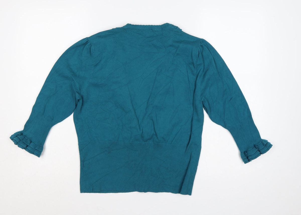 STAR by Julien Macdonald Women’s Blue Size 18 Ruffle V-Neck Cardigan