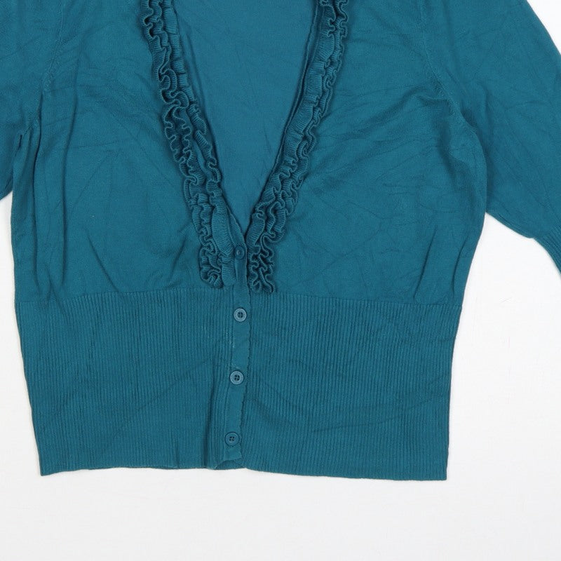 STAR by Julien Macdonald Women’s Blue Size 18 Ruffle V-Neck Cardigan