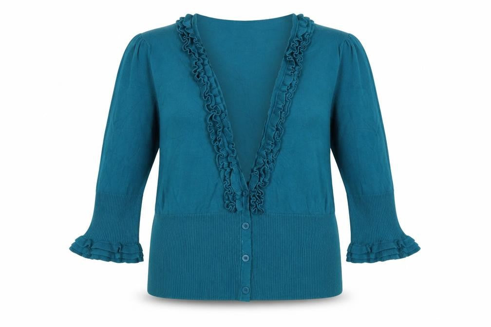 STAR by Julien Macdonald Women’s Blue Size 18 Ruffle V-Neck Cardigan