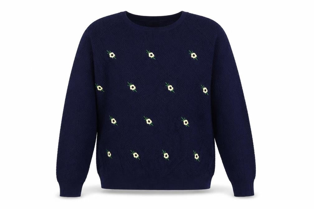 Bonmarché Women’s Blue Floral Embroidered Knit Jumper Size 14