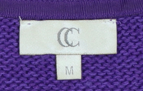 CC Women's Purple M Cable-Knit Linen Cotton Round Neck Jumper