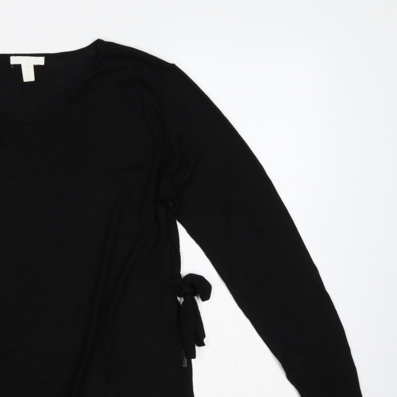 H&M MAMA Women's Black S Maternity V-Neck Tie Tunic Jumper