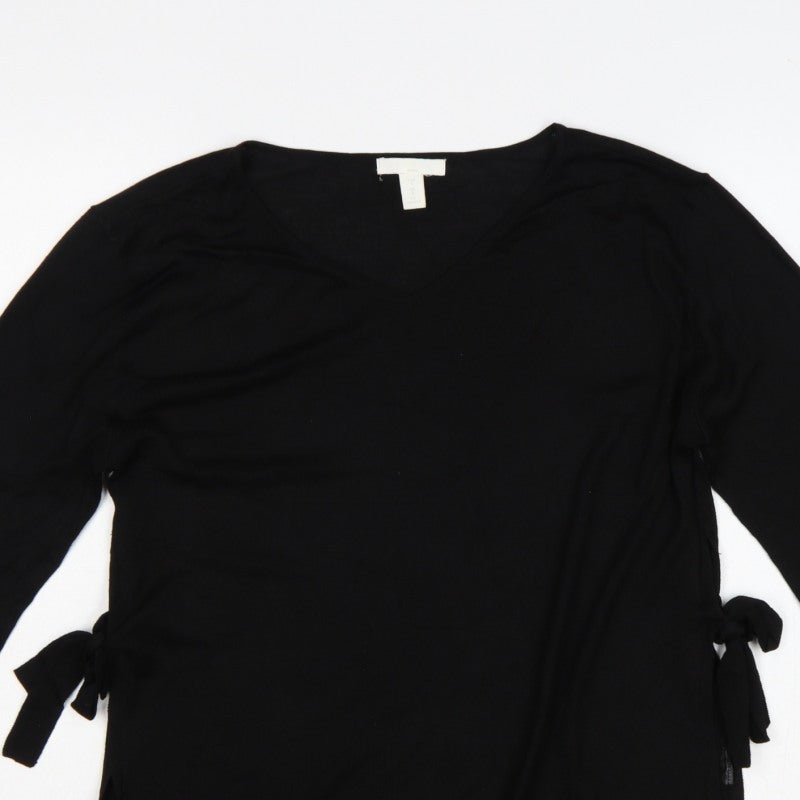 H&M MAMA Women's Black S Maternity V-Neck Tie Tunic Jumper