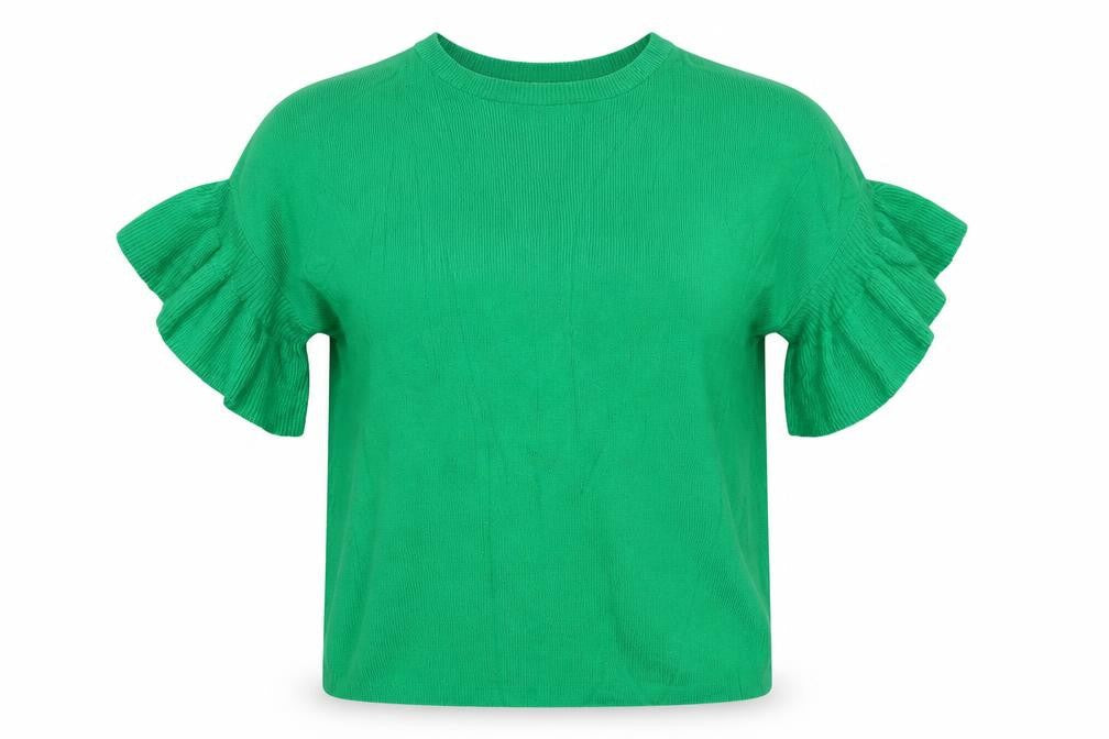 Warehouse Women Green UK 6 Ruffle Sleeve Knit Pullover Jumper