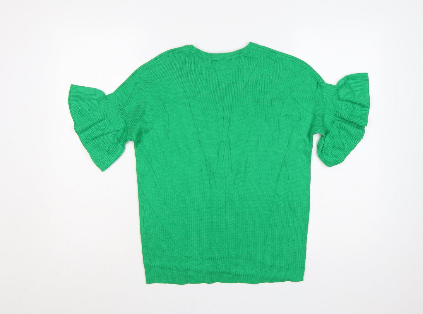 Warehouse Women Green UK 6 Ruffle Sleeve Knit Pullover Jumper