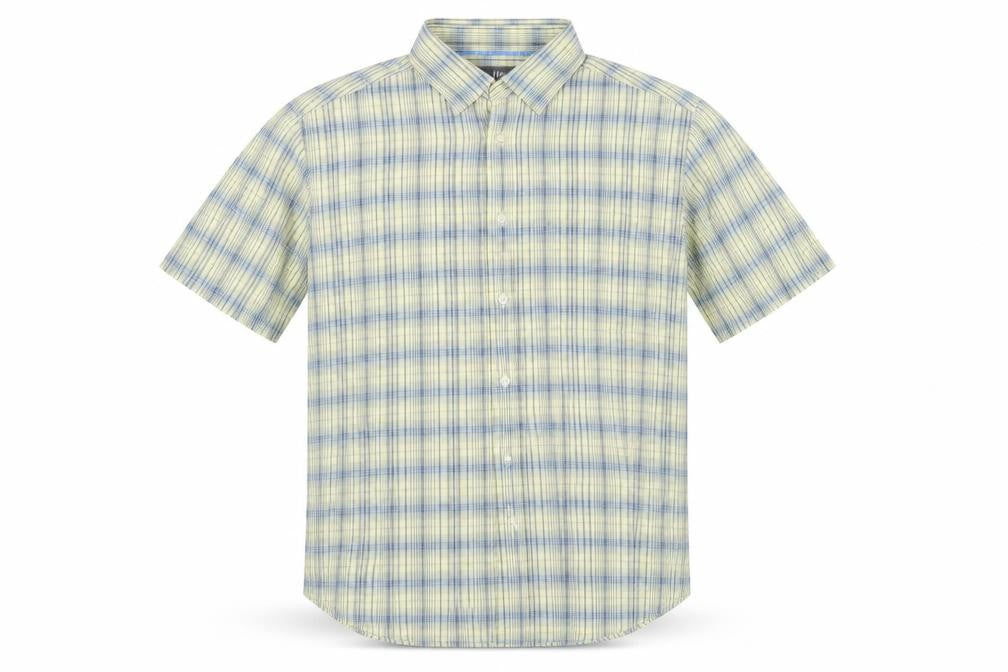 Marks & Spencer Men Yellow Blue Plaid Button-Down Shirt L Short Sleeve