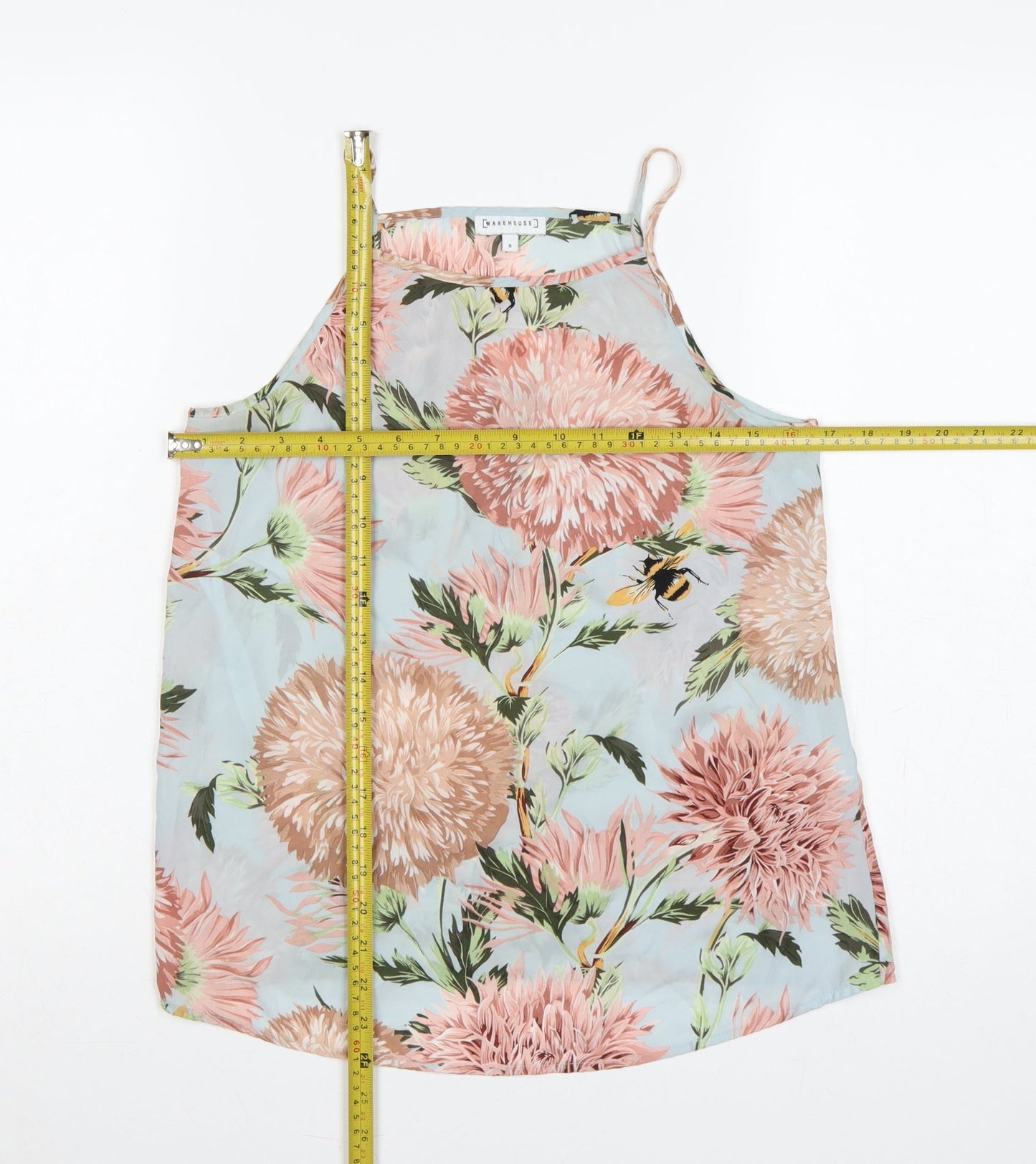 Warehouse Women Blue UK 8 Floral Spaghetti Strap High Neck Camisole Top