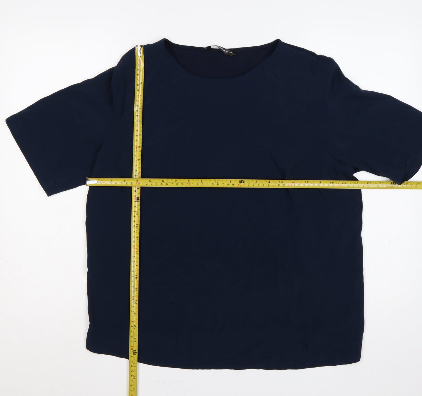 Dunnes Stores Women Blue UK 16 Basic Short Sleeve Round Neck Blouse