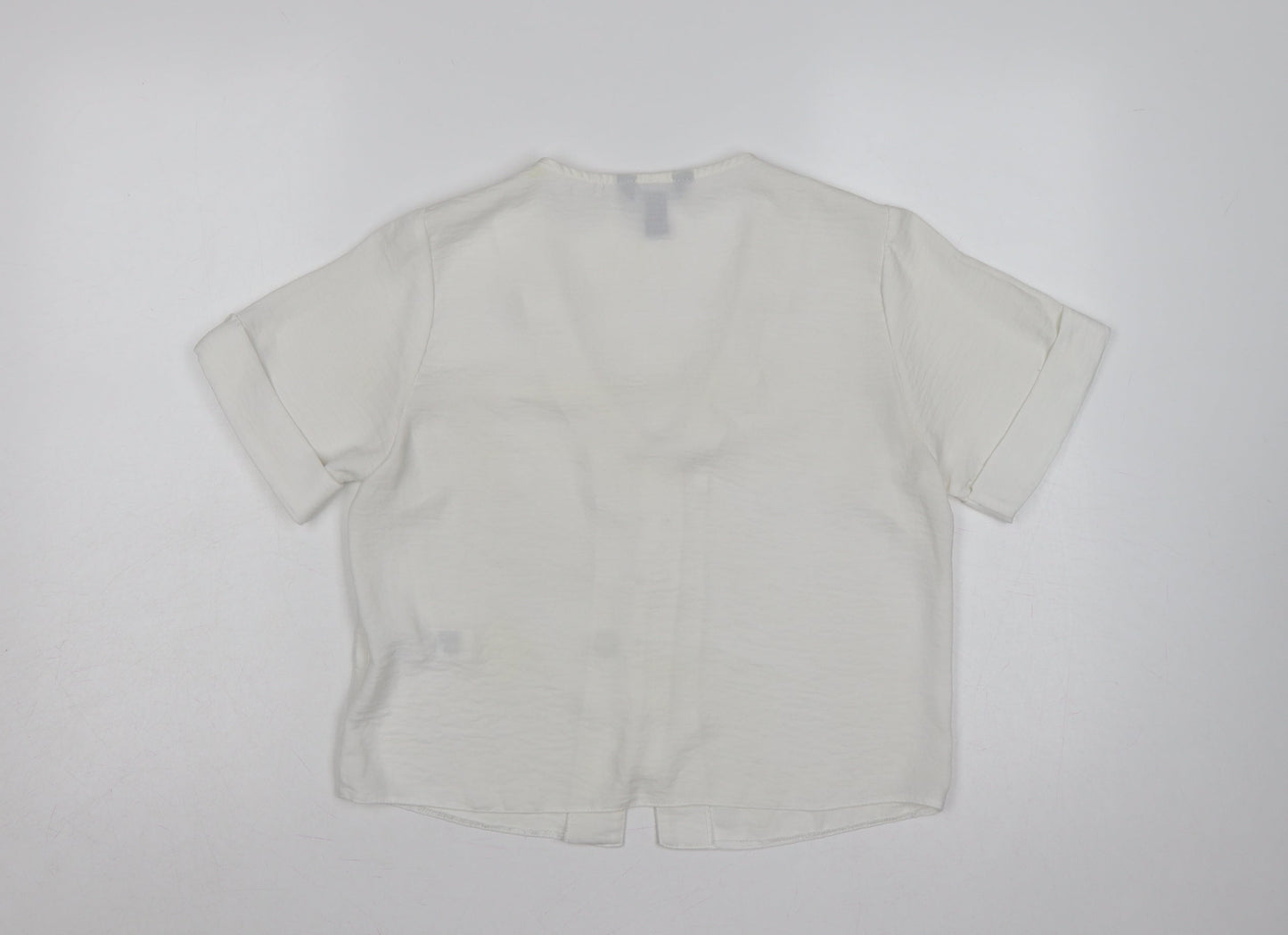 New Look Women White UK 10 V-Neck Button Front Short Sleeve Blouse