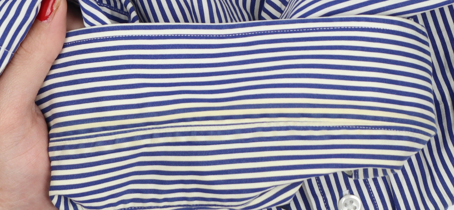 Polo Ralph Lauren Men’s Blue Stripe Cotton Shirt 15.5 Point Collar