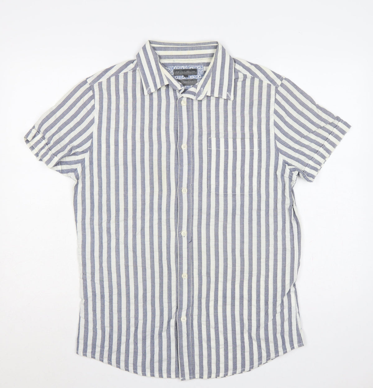 Back view of RJR John Rocha Men’s Blue White Striped Tailored Fit Shirt M 40in
